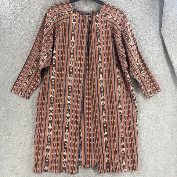 El Huarache Kimono Jacket Womens XL Brown Ikat Stripe Hand Woven Cotton Duster - Picture 14 of 15